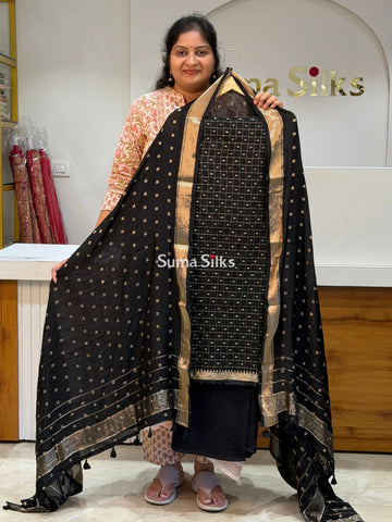 Assam Silk Dress Materials with Butti Dupatta Black Color