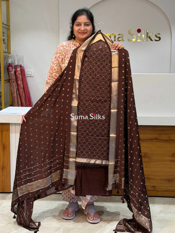 Assam Silk Dress Materials with Butti Dupatta Brown Color