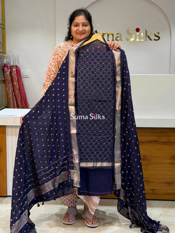 Assam Silk Dress Materials with Butti Dupatta Navy Color