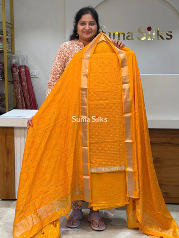 Assam Silk Dress Materials with Butti Dupatta Yellow Color