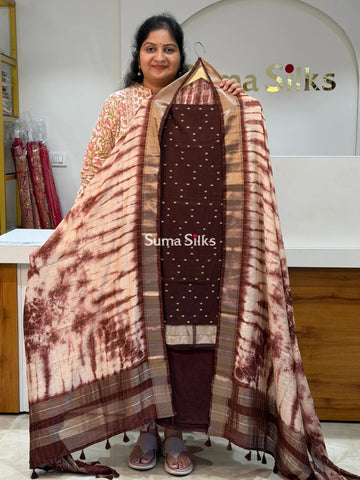 Assam Silk with Shibori Dupatta Brown Color