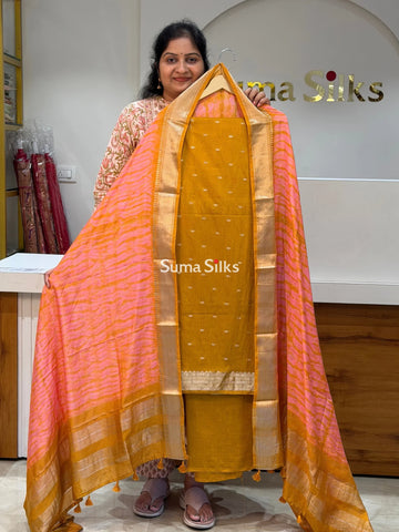 Assam Silk with Shibori Dupatta Musturd Color