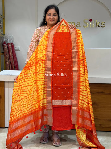 Assam Silk with Shibori Dupatta Rust Color