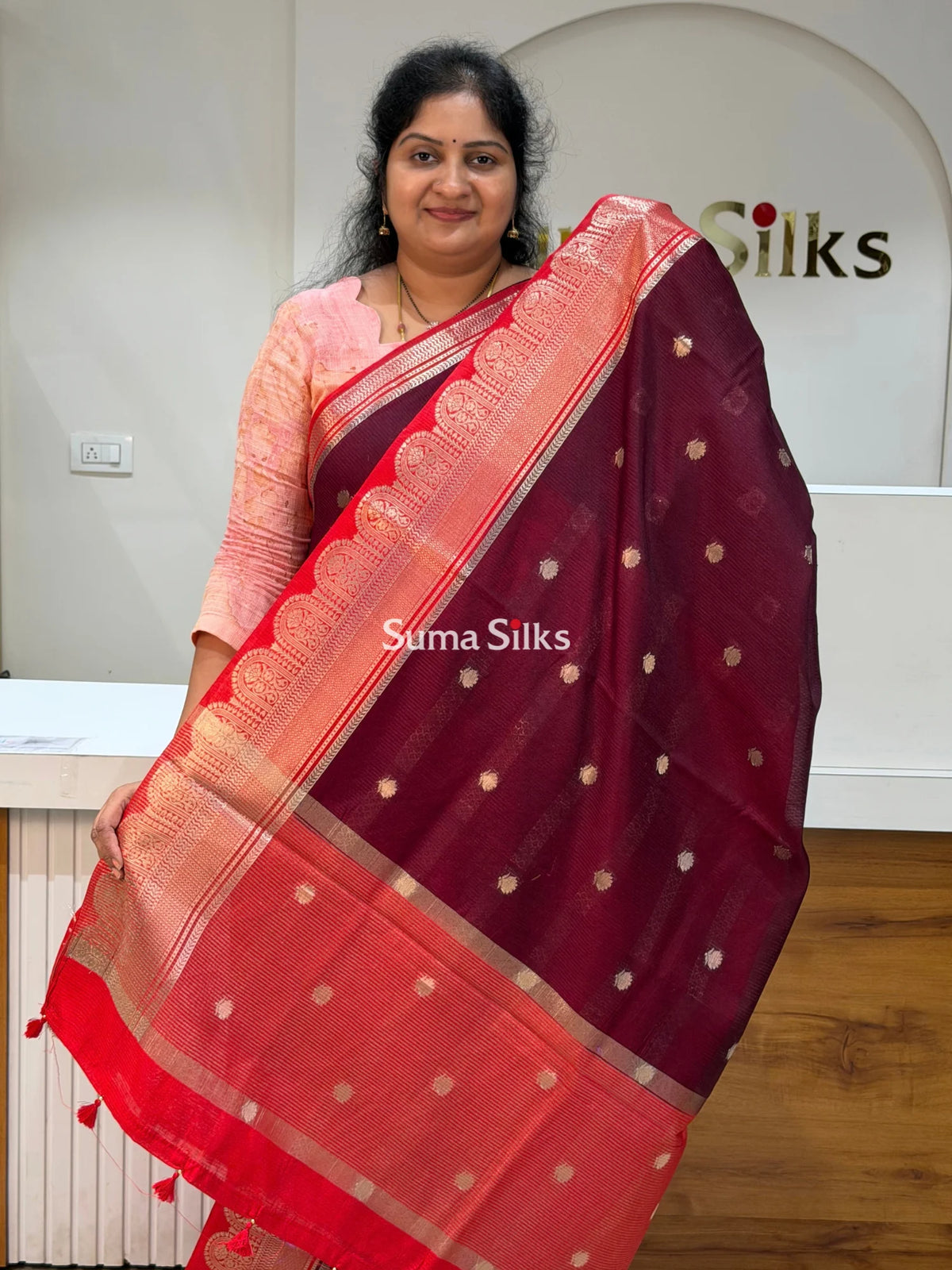 Banaras Chiniya Silk Sarees Brown Color
