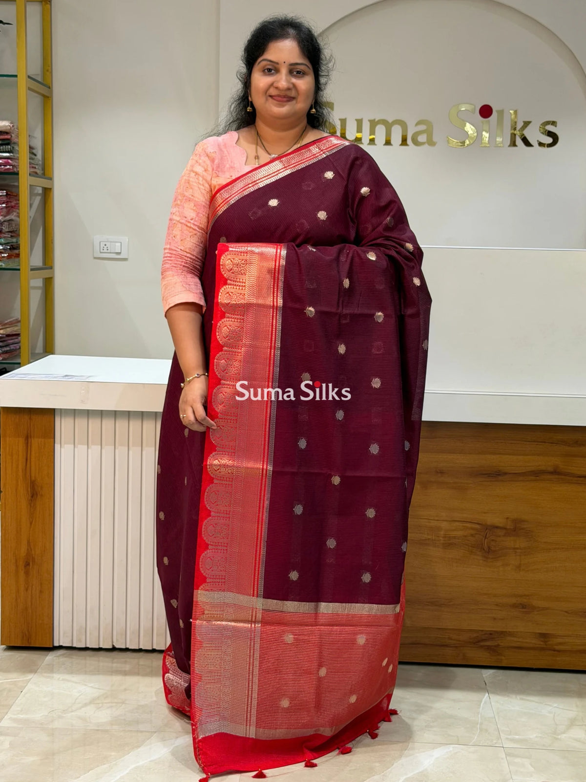 Banaras Chiniya Silk Sarees Brown Color