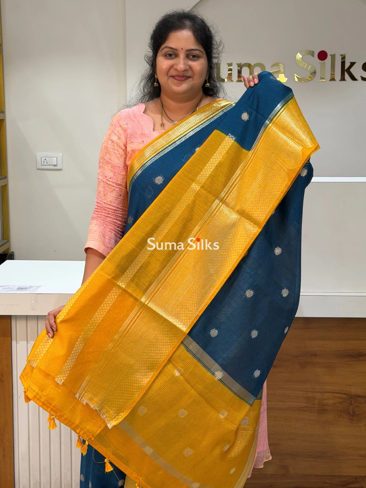 Banaras Chiniya Silk Sarees Peacock Blue Color