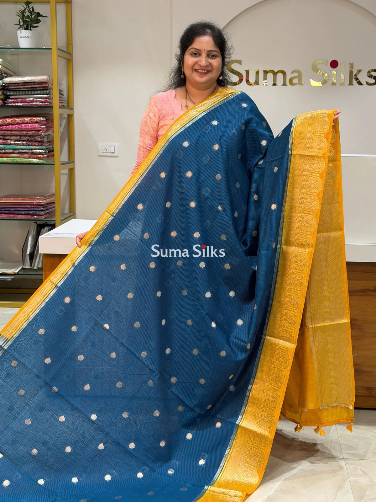 Banaras Chiniya Silk Sarees Peacock Blue Color