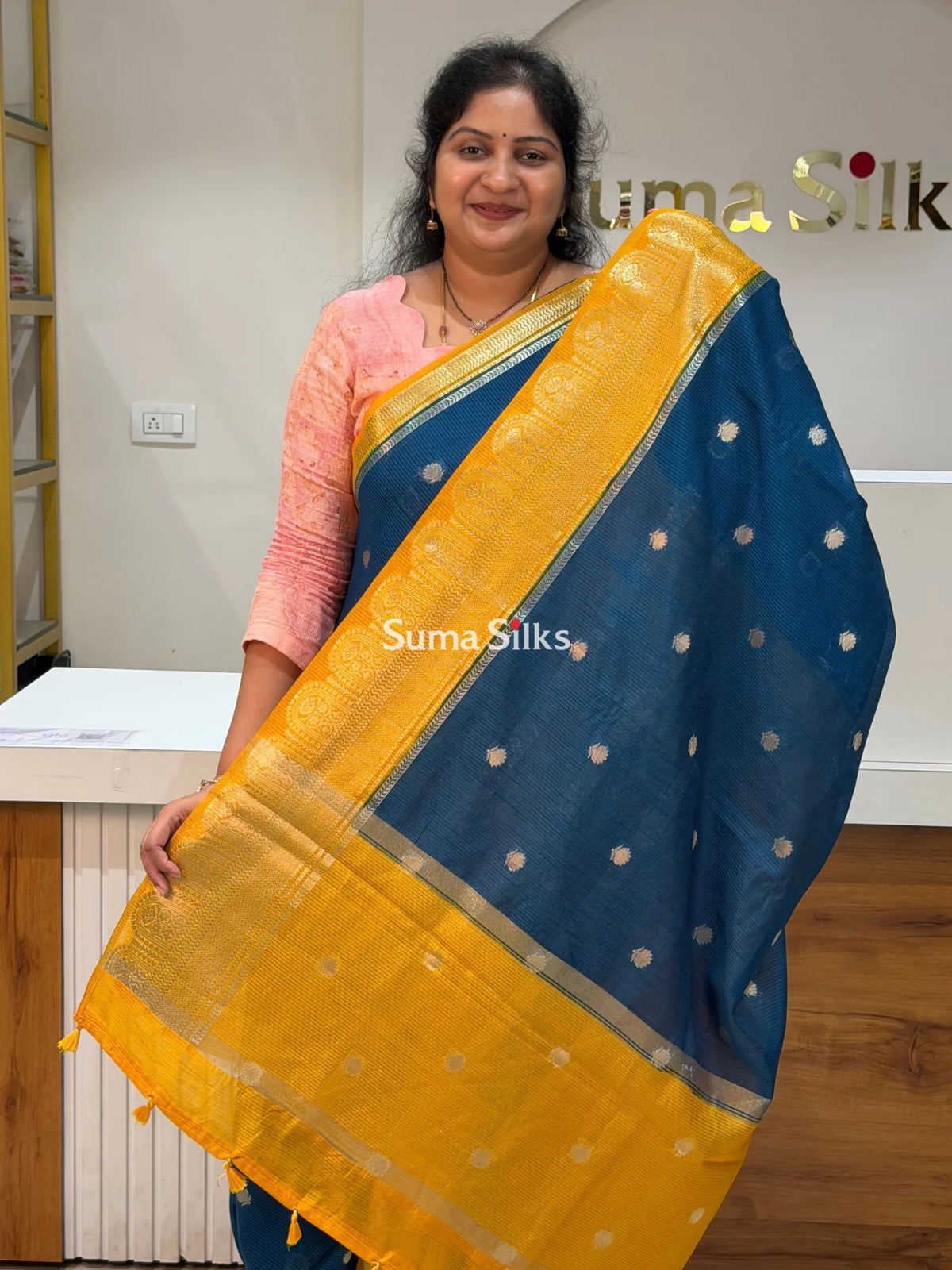 Banaras Chiniya Silk Sarees Peacock Blue Color