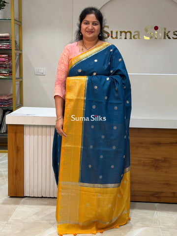 Banaras Chiniya Silk Sarees Peacock Blue Color