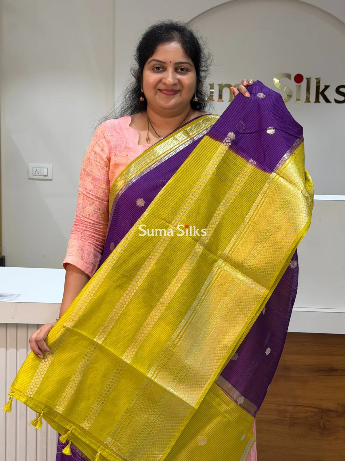 Banaras Chiniya Silk Sarees Purple Color