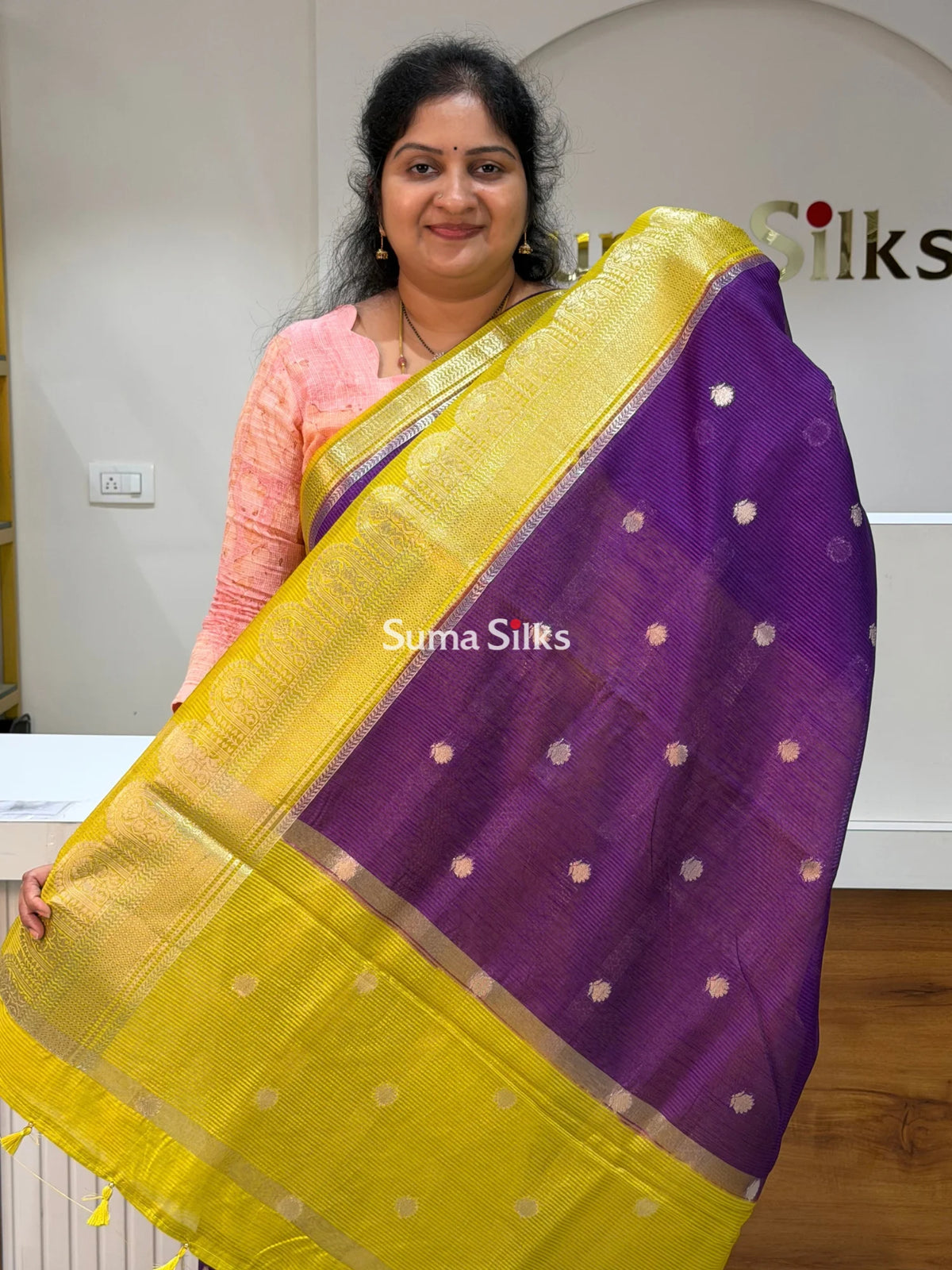 Banaras Chiniya Silk Sarees Purple Color