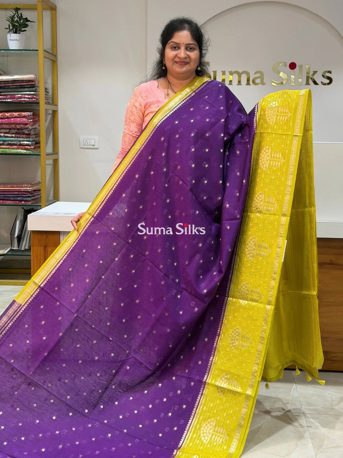 Banaras Chiniya Silk Sarees Vintage Border Purple Color