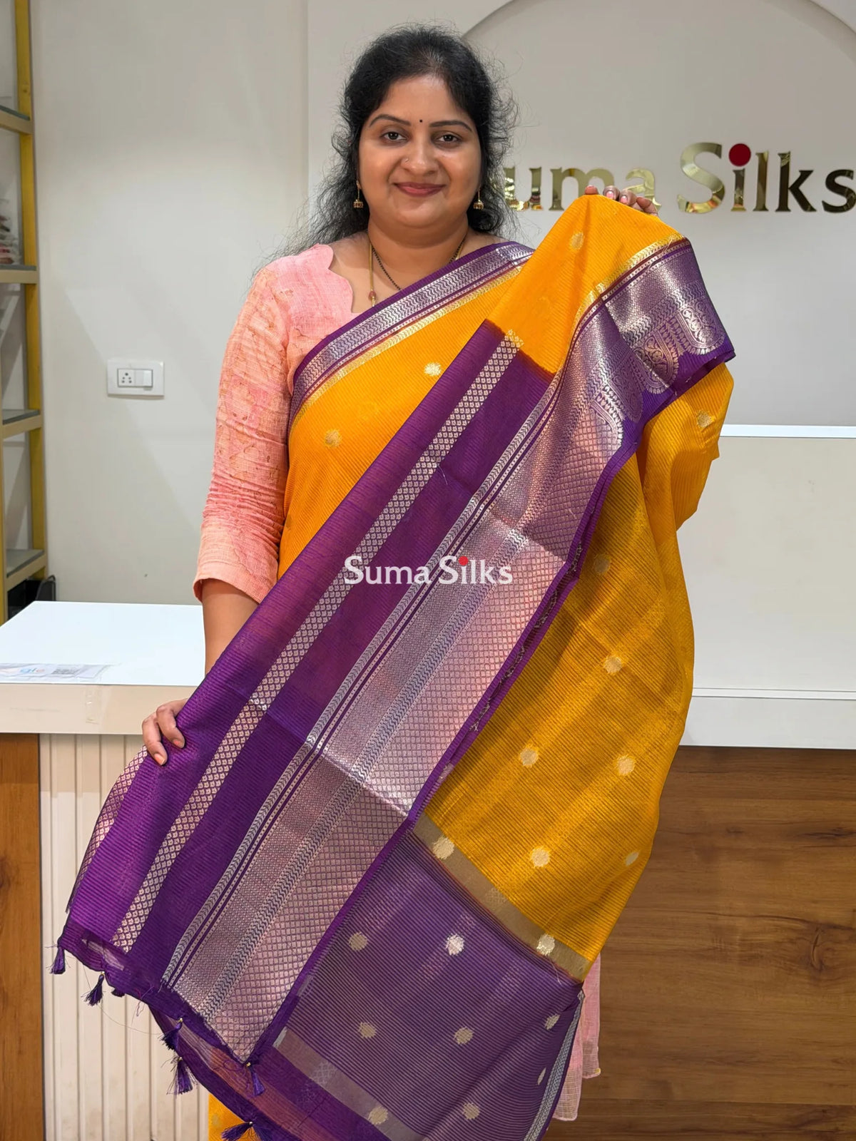 Banaras Chiniya Silk Sarees Yellow Color