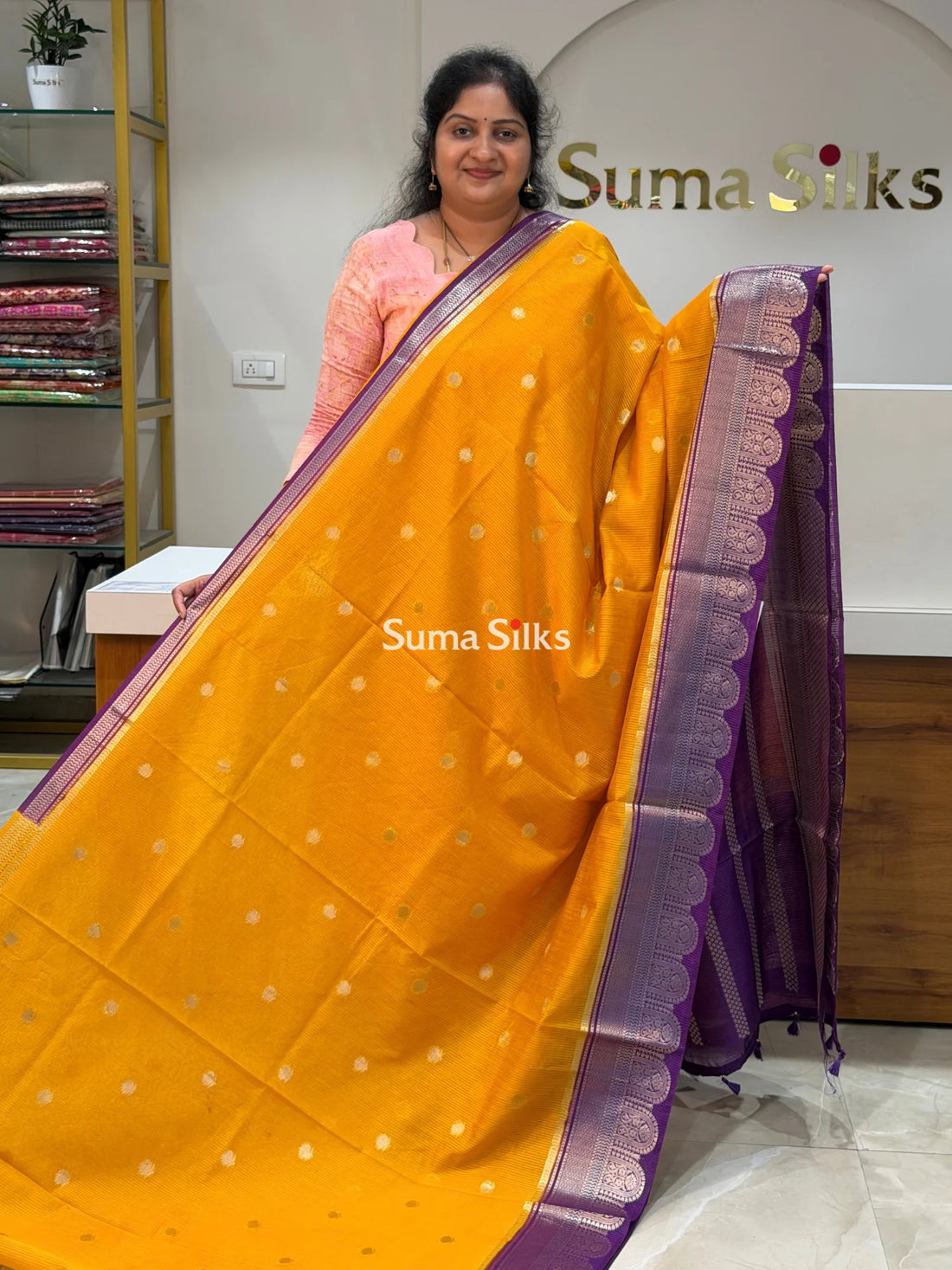 Banaras Chiniya Silk Sarees Yellow Color