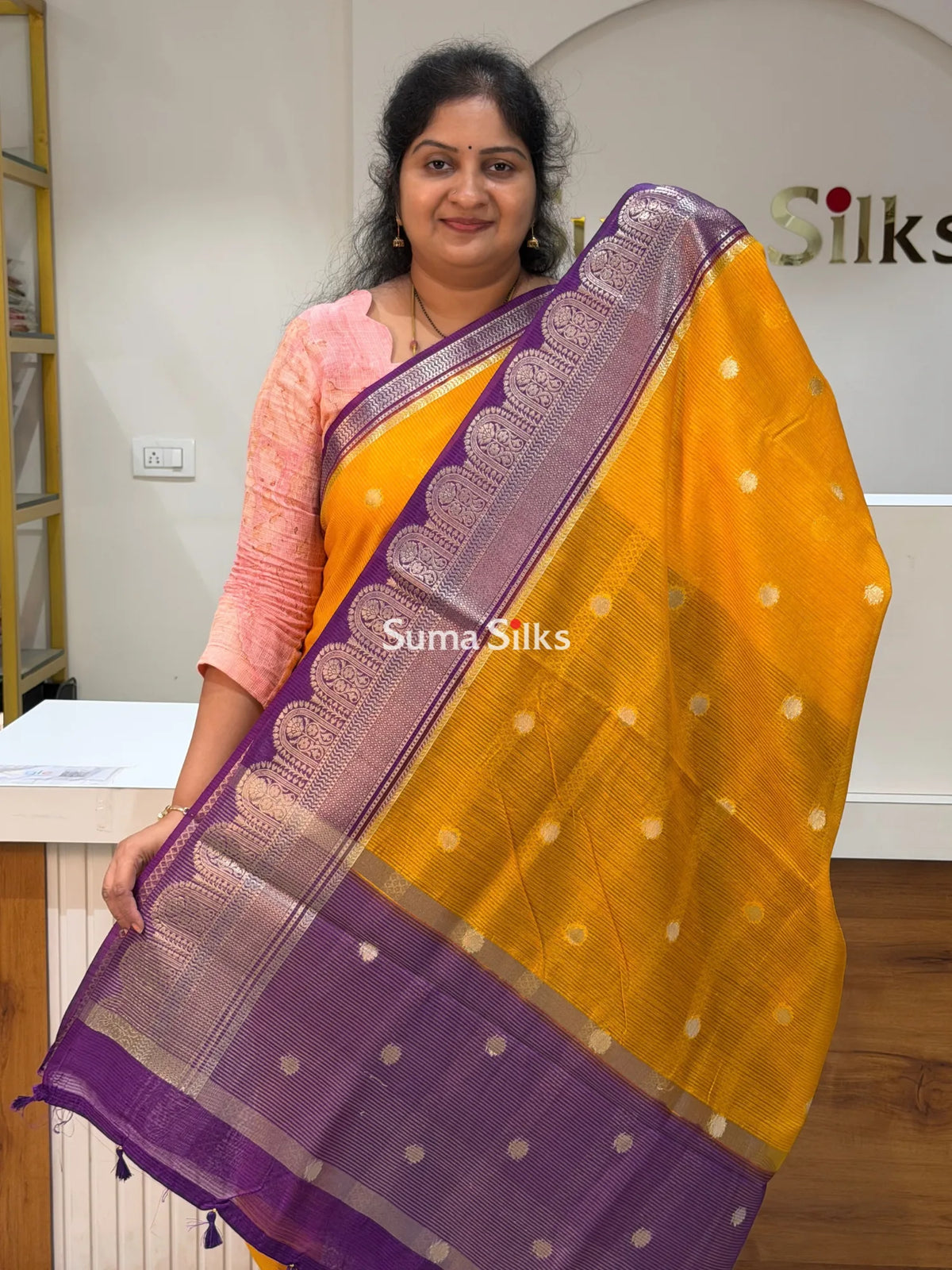 Banaras Chiniya Silk Sarees Yellow Color