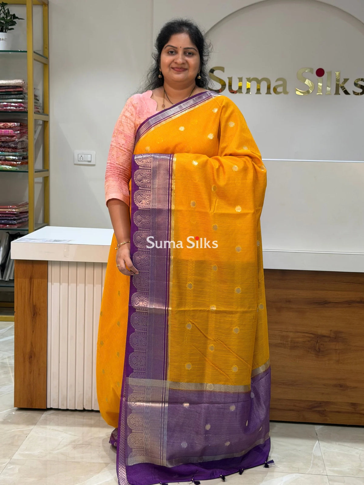 Banaras Chiniya Silk Sarees Yellow Color