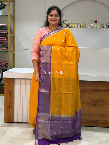 Banaras Chiniya Silk Sarees Yellow Color