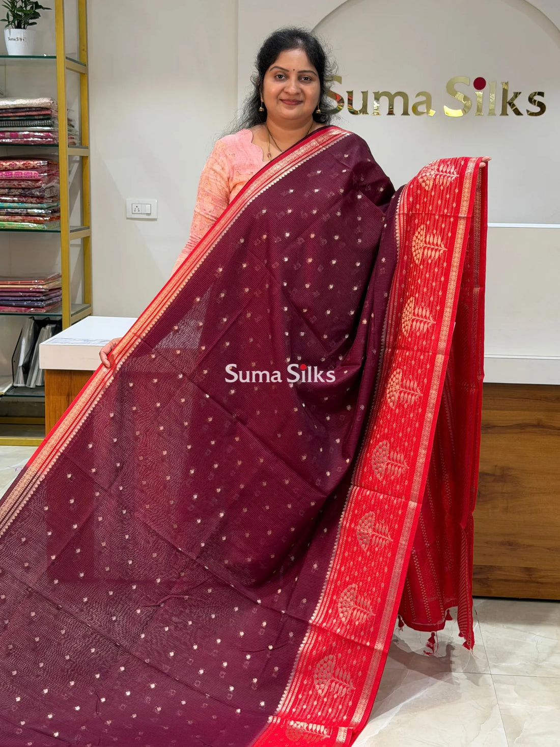 Banaras Chiniya Silk Sarees Vintage Border Brown Color