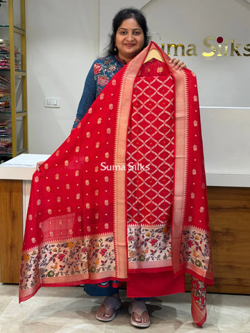 Banarasi Moonga Tussar Paithani Red Color