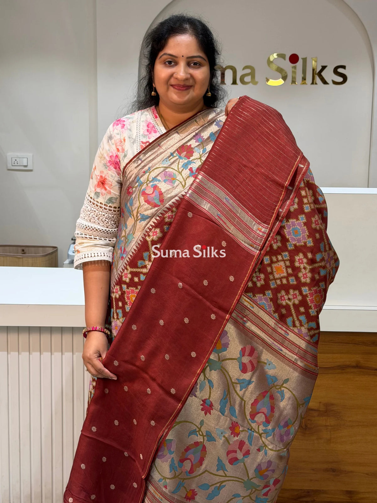 Banarasi Patola Saree with Paithani Border Brown Color