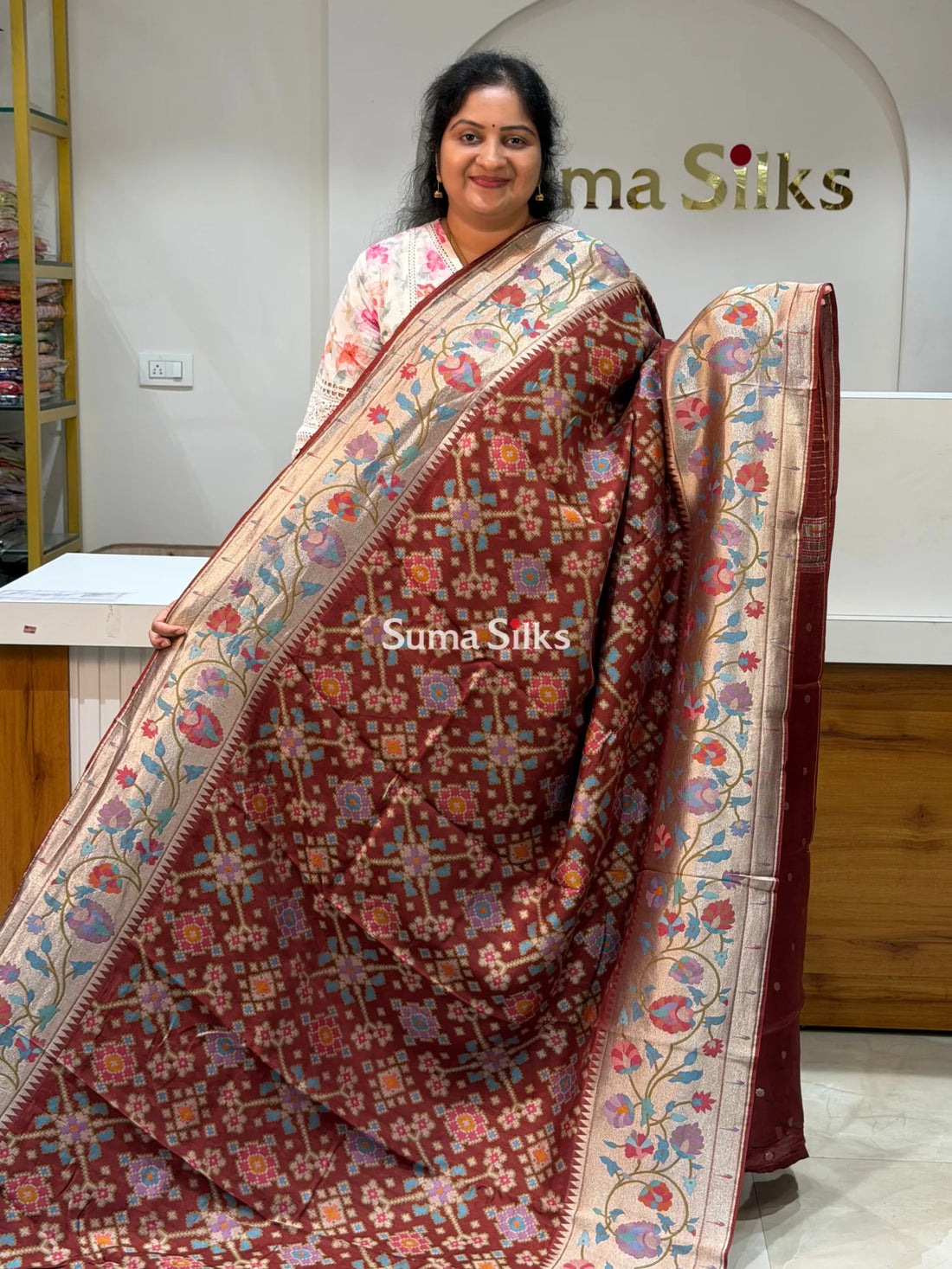 Banarasi Patola Saree with Paithani Border Brown Color