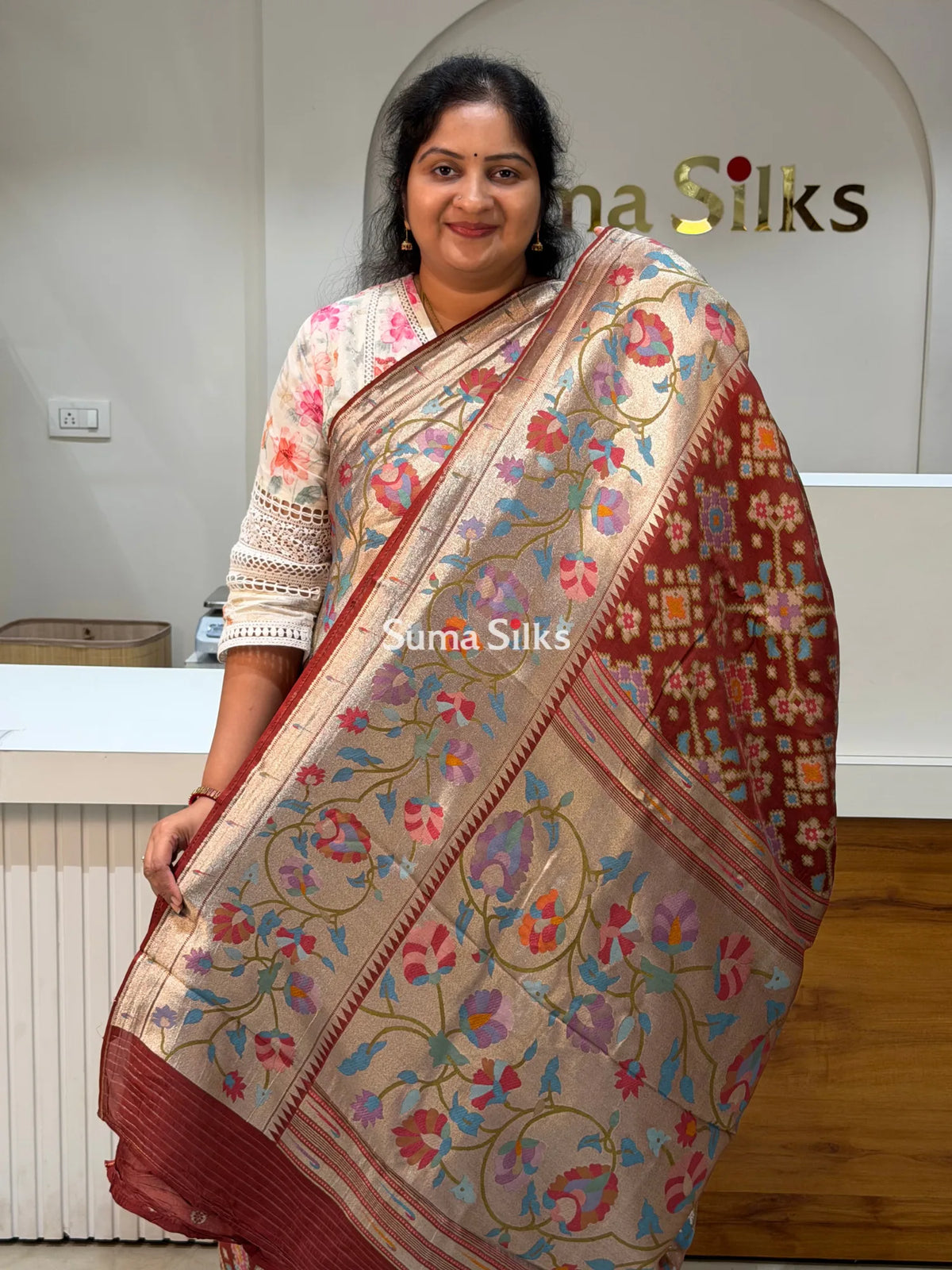 Banarasi Patola Saree with Paithani Border Brown Color