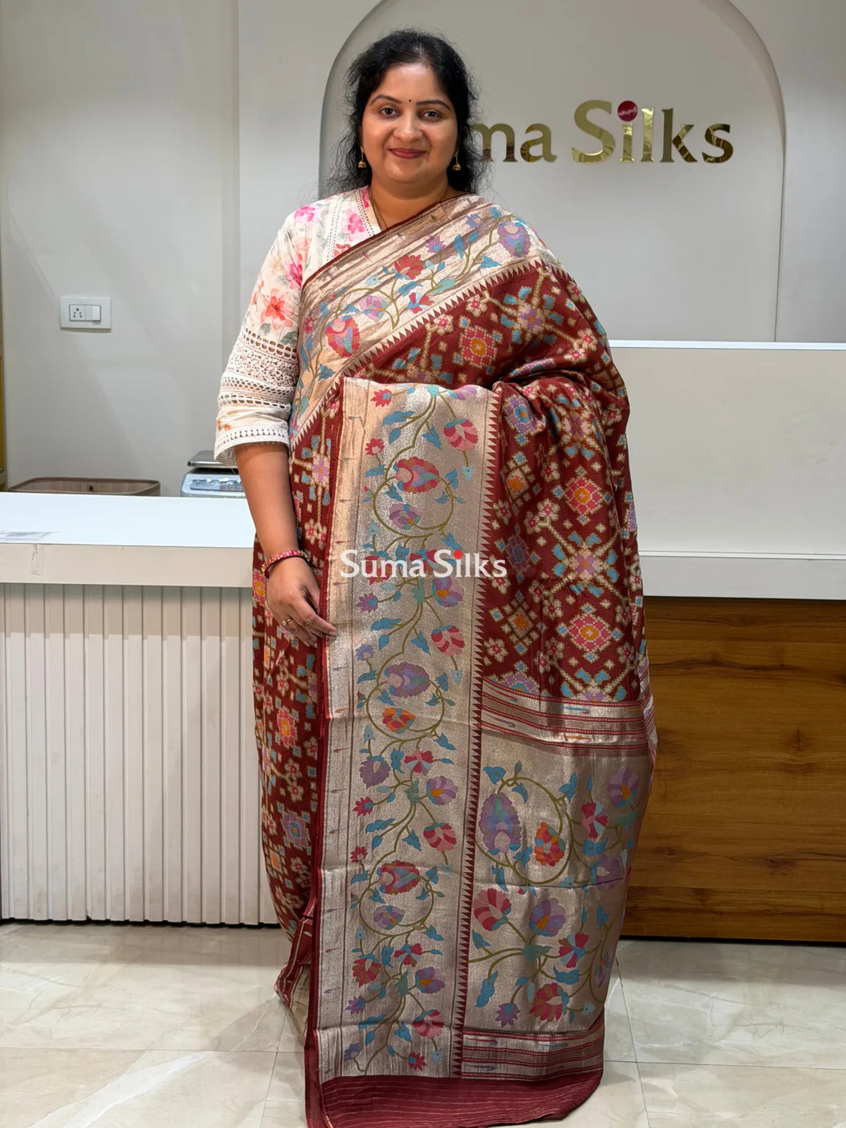 Banarasi Patola Saree with Paithani Border Brown Color