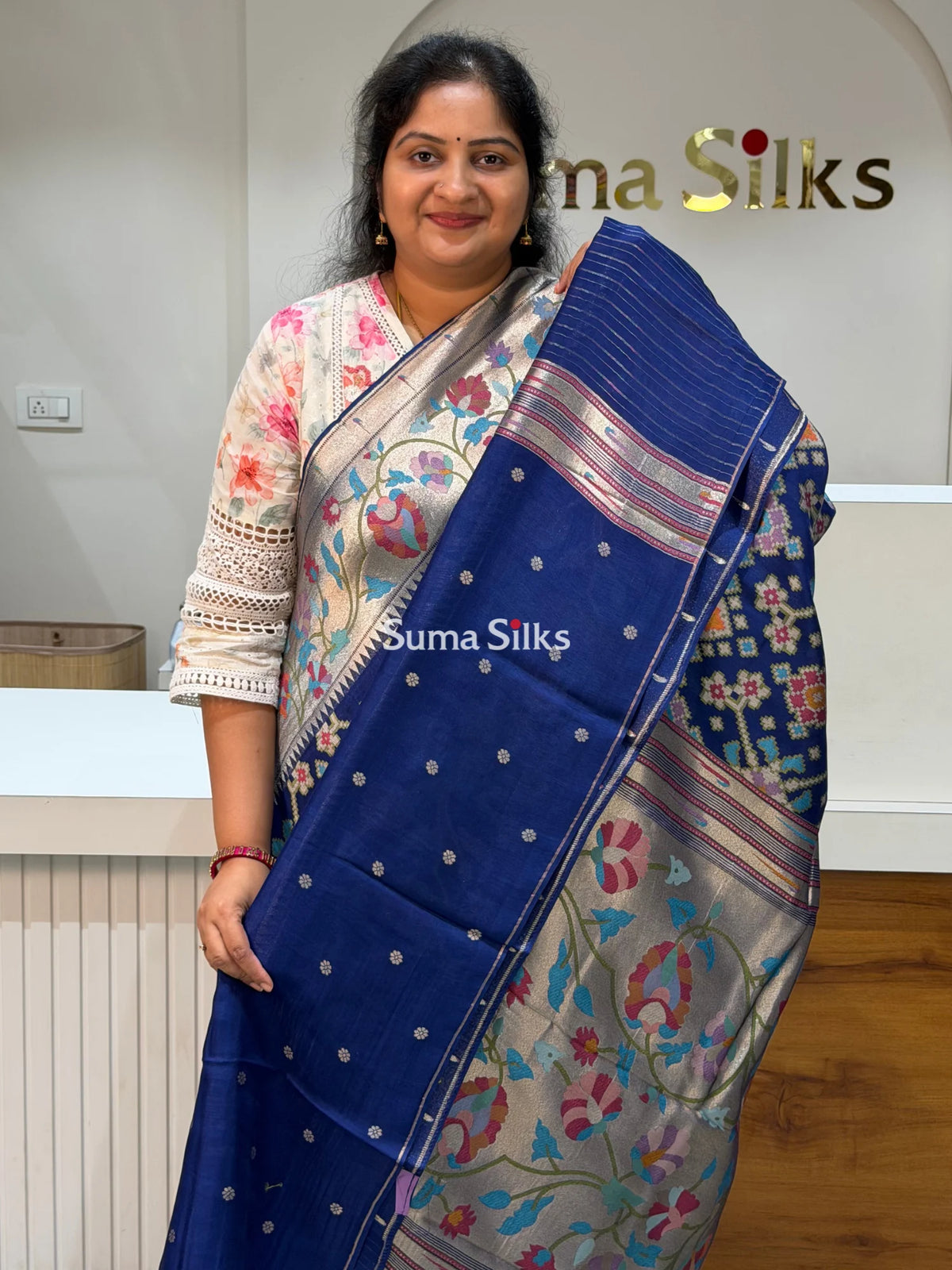 Banarasi Patola Saree with Paithani Border Navy Color