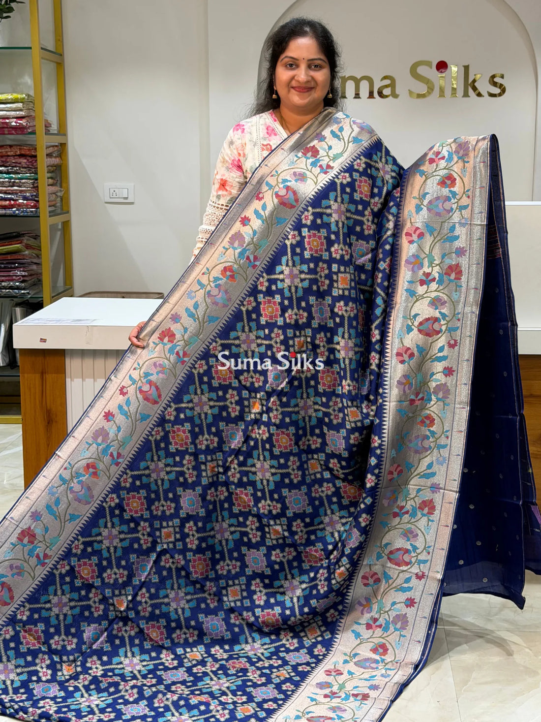 Banarasi Patola Saree with Paithani Border Navy Color