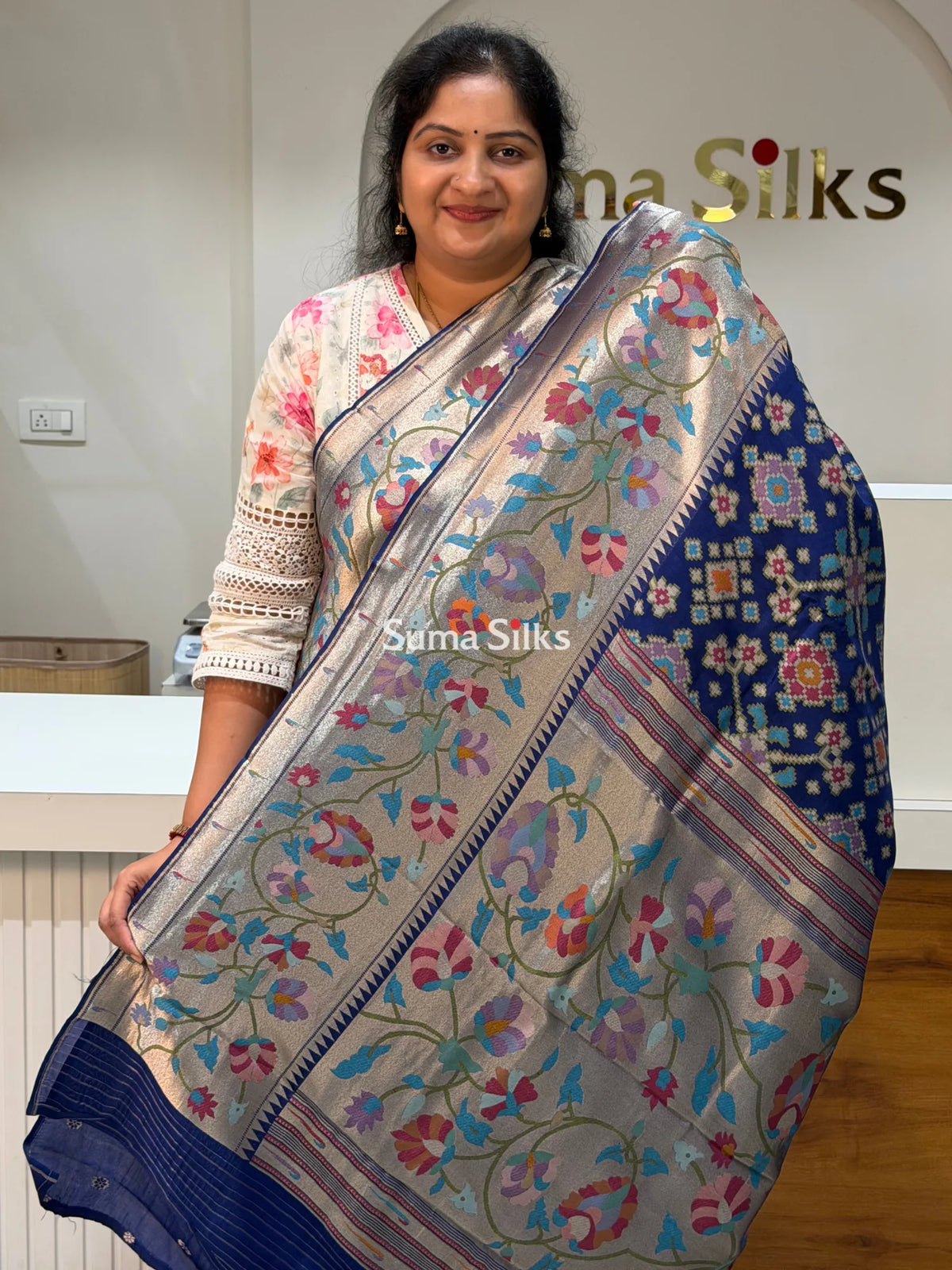 Banarasi Patola Saree with Paithani Border Navy Color