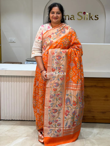 Banarasi Patola Saree with Paithani Border Orange Color