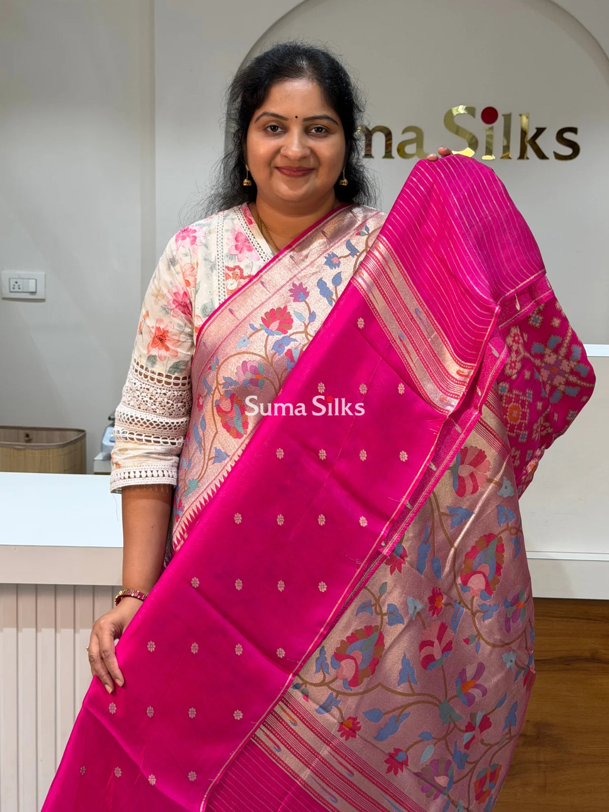 Banarasi Patola Saree with Paithani Border Pink Color