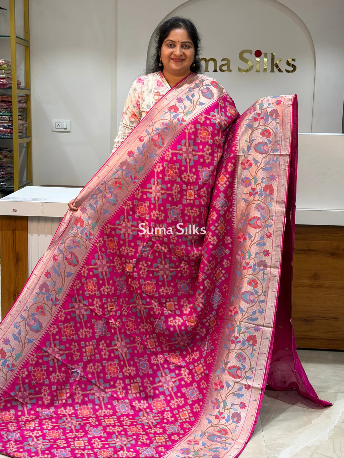 Banarasi Patola Saree with Paithani Border Pink Color