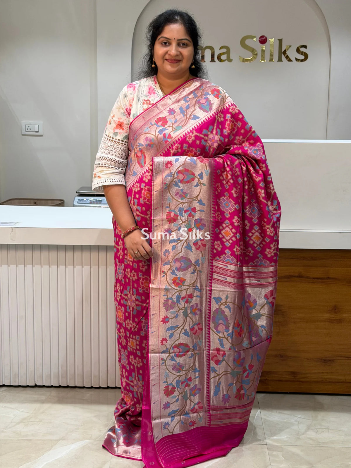 Banarasi Patola Saree with Paithani Border Pink Color