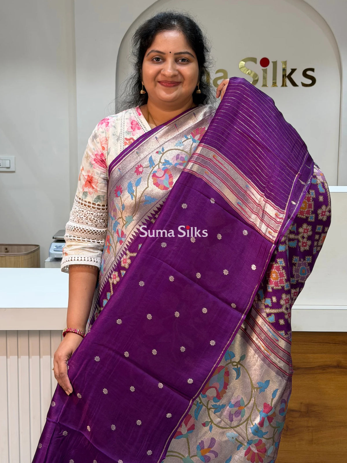 Banarasi Patola Saree with Paithani Border Purple Color