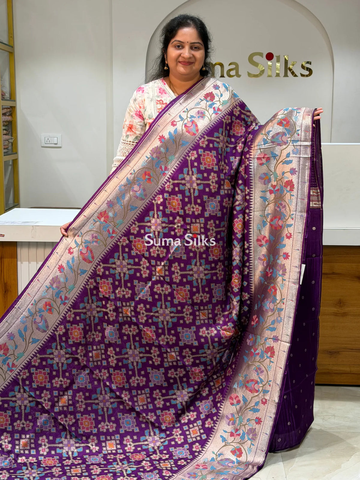 Banarasi Patola Saree with Paithani Border Purple Color