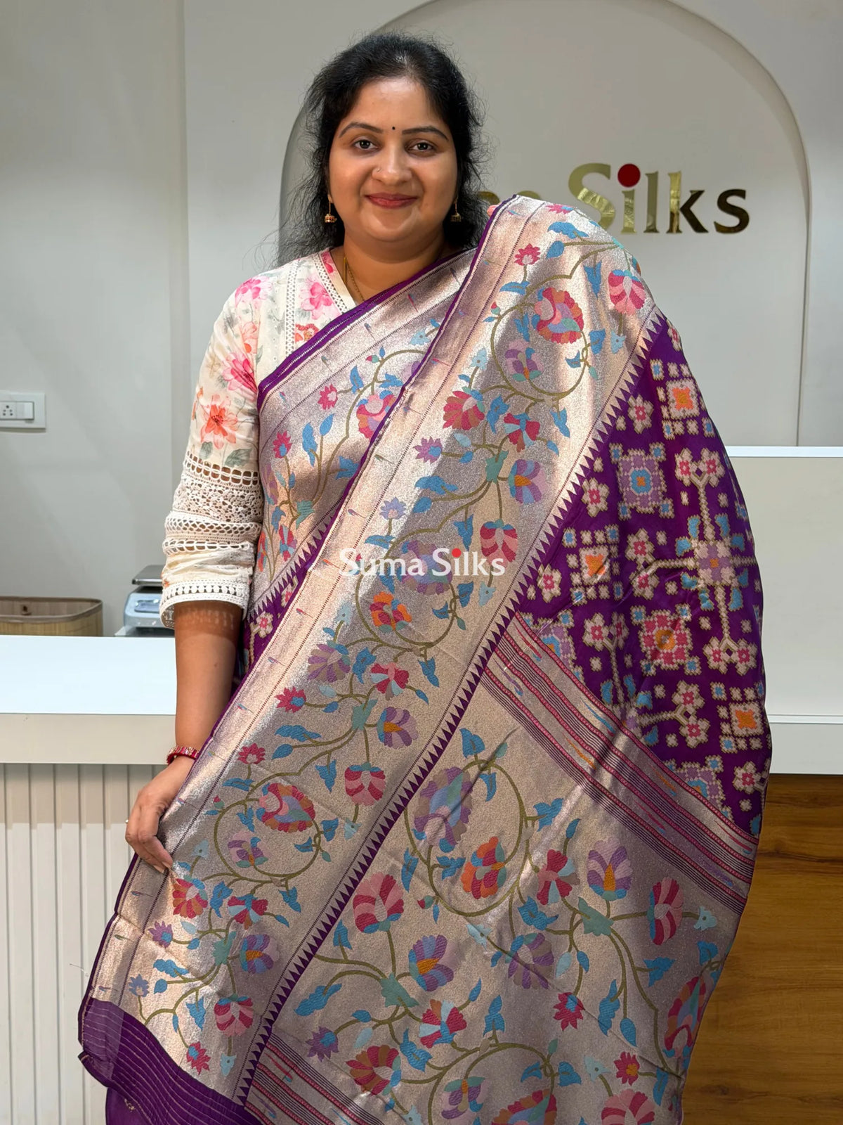 Banarasi Patola Saree with Paithani Border Purple Color