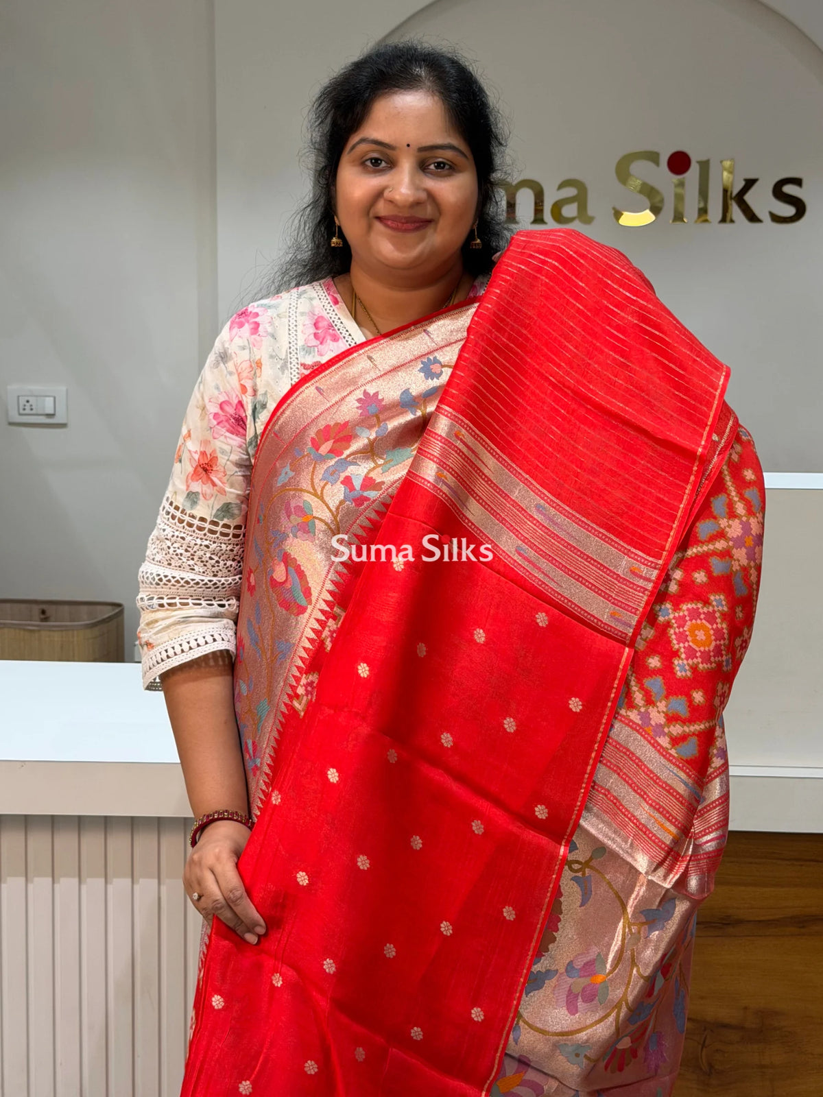 Banarasi Patola Saree with Paithani Border Red Color