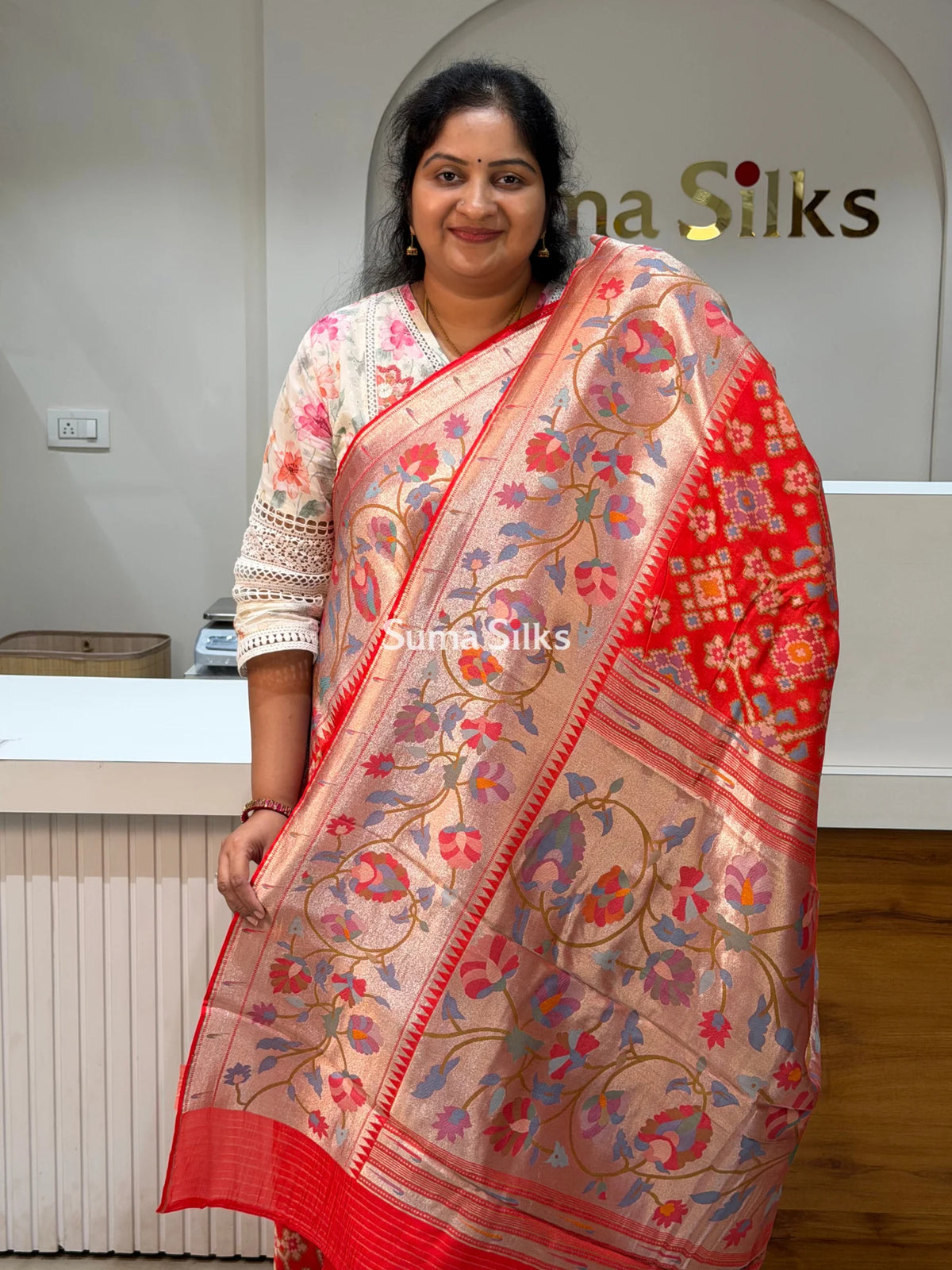 Banarasi Patola Saree with Paithani Border Red Color