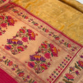 Banarasi Silk Roll Tissue Paithani Floral Design Musturd