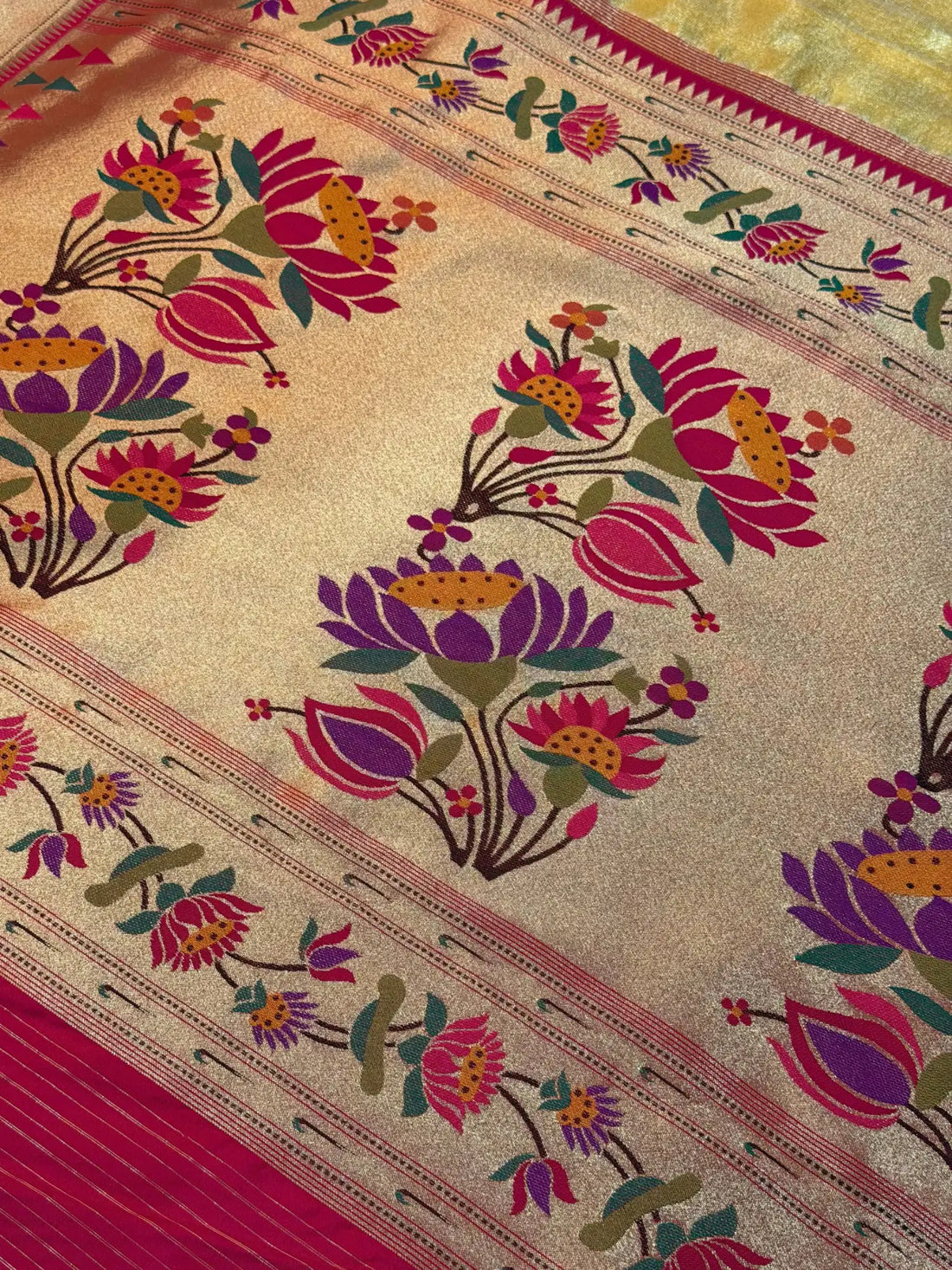 Banarasi Silk Roll Tissue Paithani Floral Design Musturd