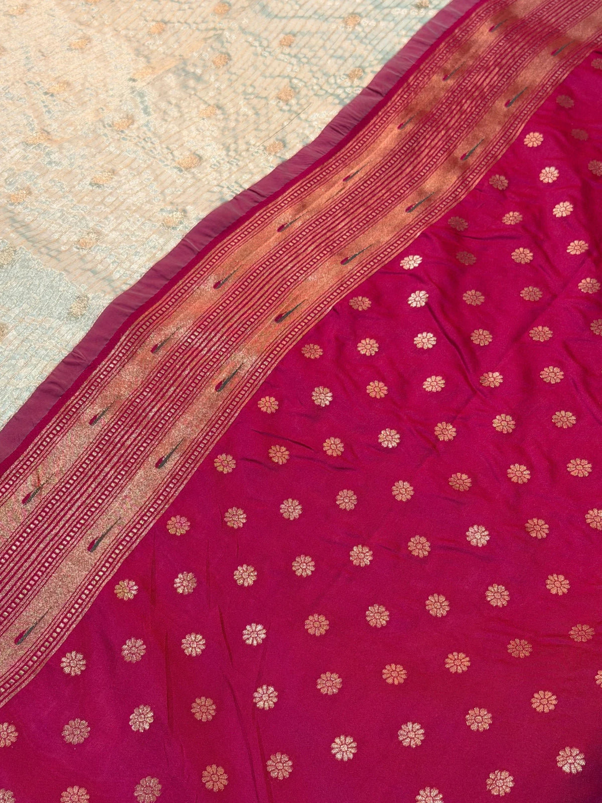 Banarasi Silk Roll Tissue Paithani Peacock Design Sea Green