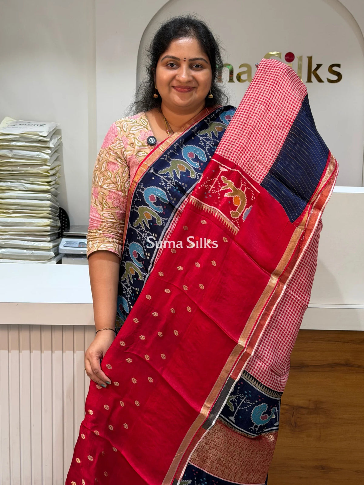 Bengal Silk Ilkal Checks Pink Color Saree with Patola Border