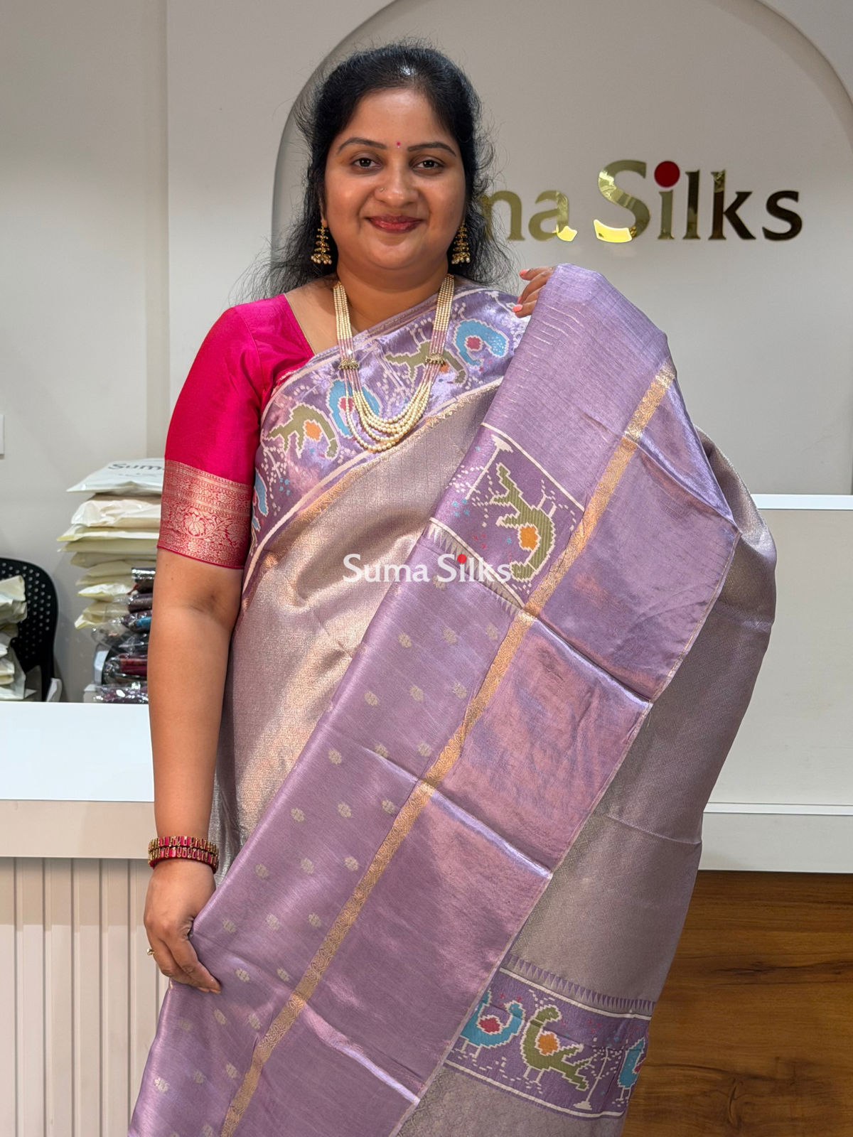 Brocade Tissue with Patola Border Saree Lavender Color
