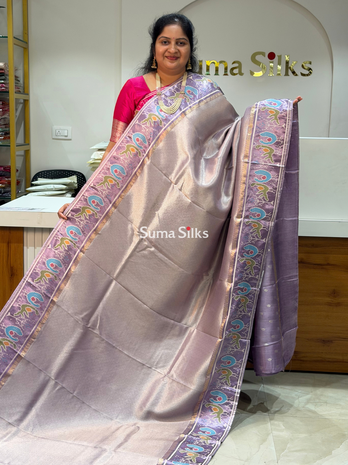Brocade Tissue with Patola Border Saree Lavender Color