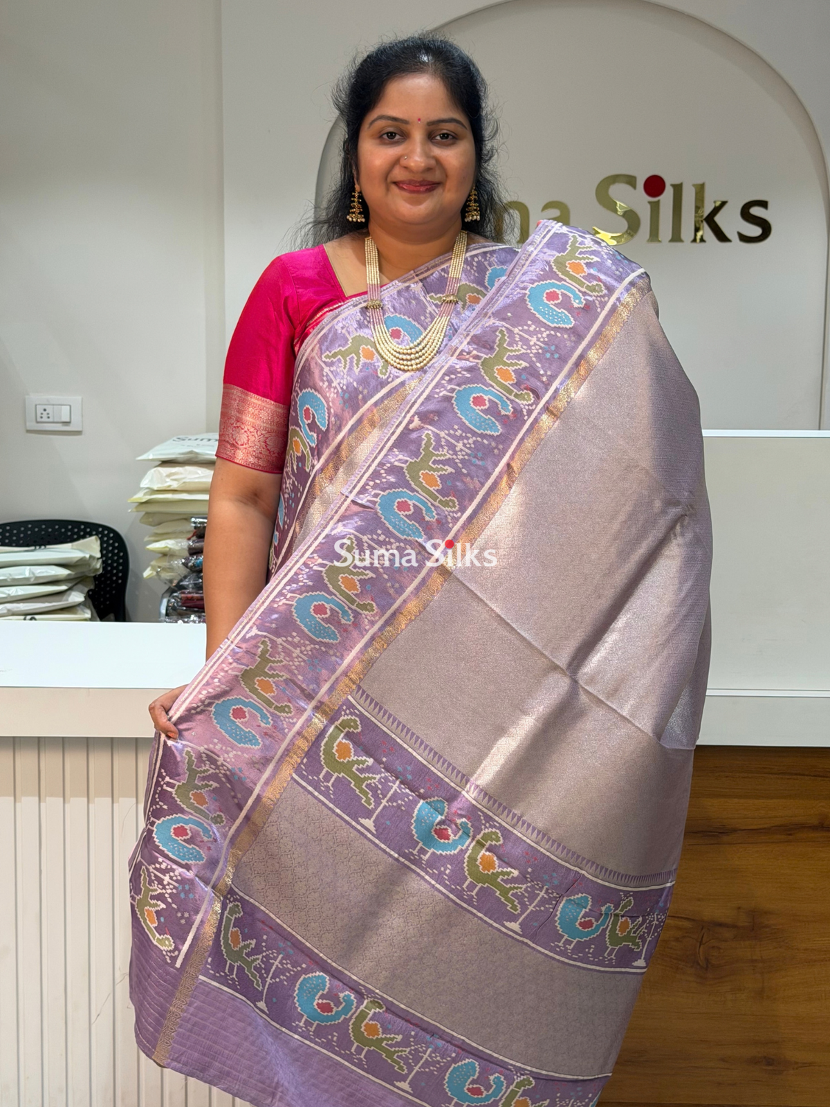 Brocade Tissue with Patola Border Saree Lavender Color