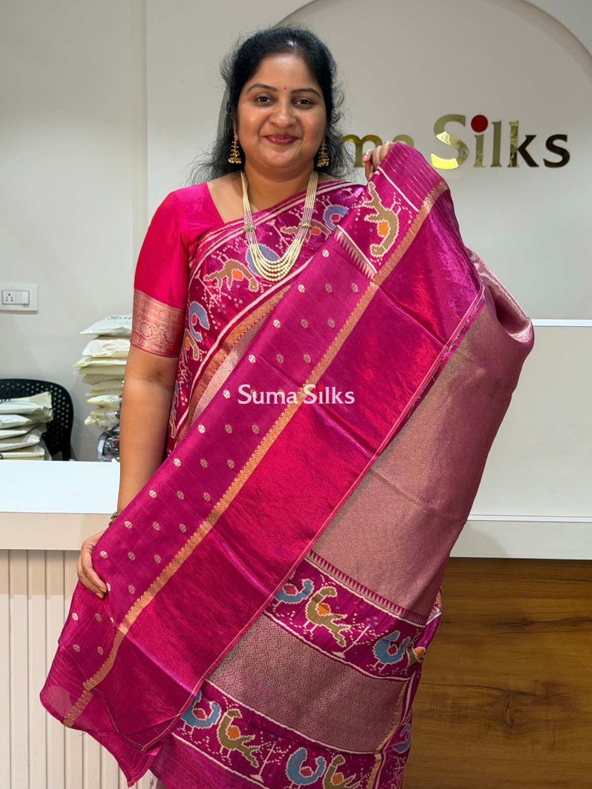 Brocade Tissue with Patola Border Saree Magenta Color