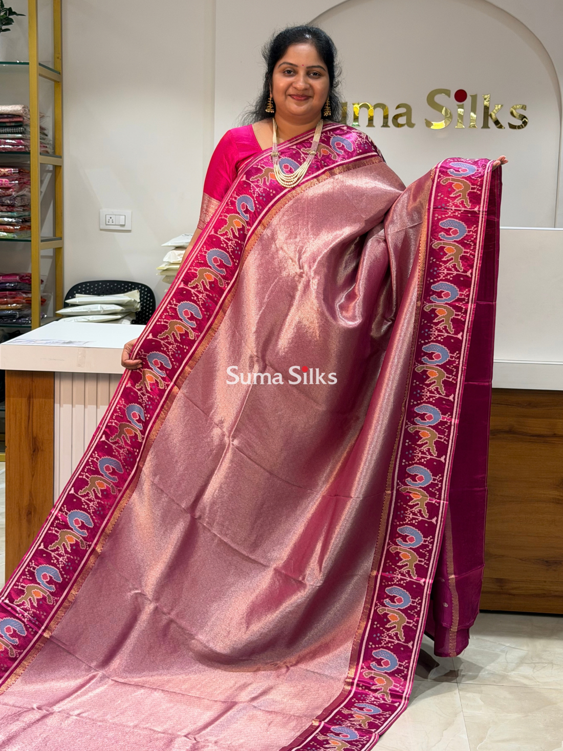 Brocade Tissue with Patola Border Saree Magenta Color
