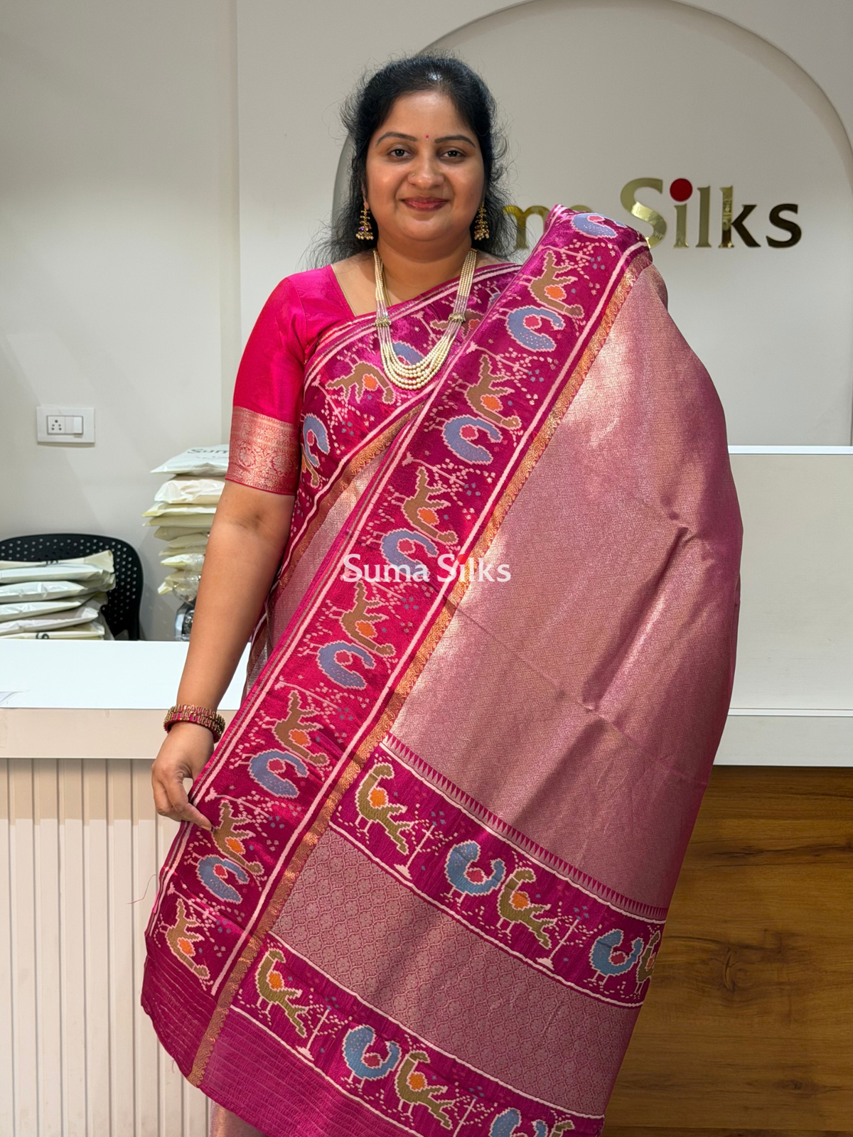 Brocade Tissue with Patola Border Saree Magenta Color