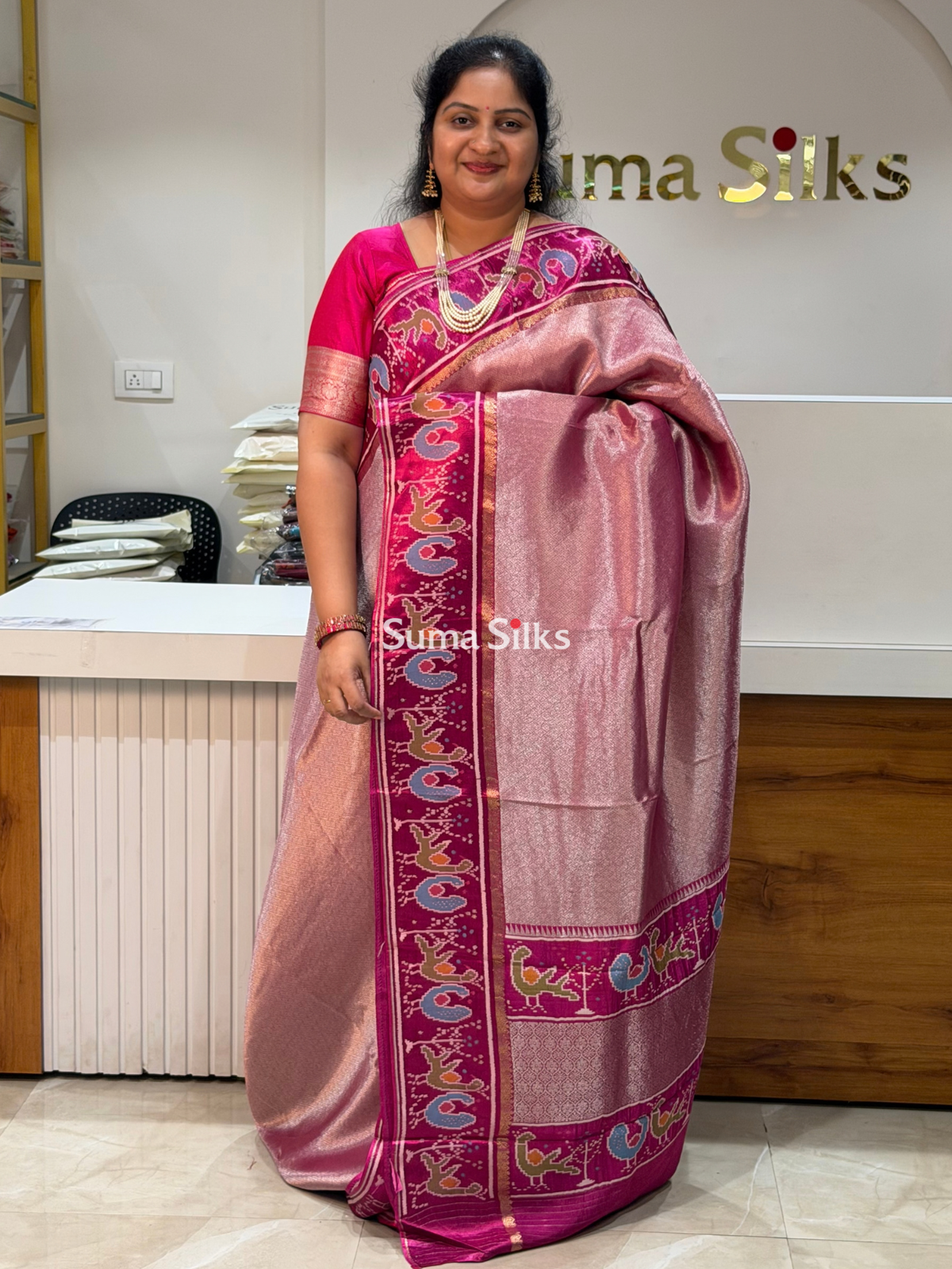 Brocade Tissue with Patola Border Saree Magenta Color